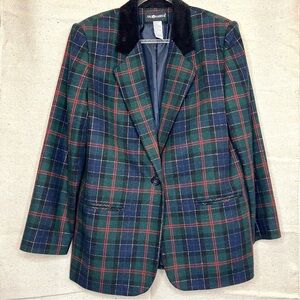 Vintage Sag Harbor Wool Blend Oversized Plaid Blazer